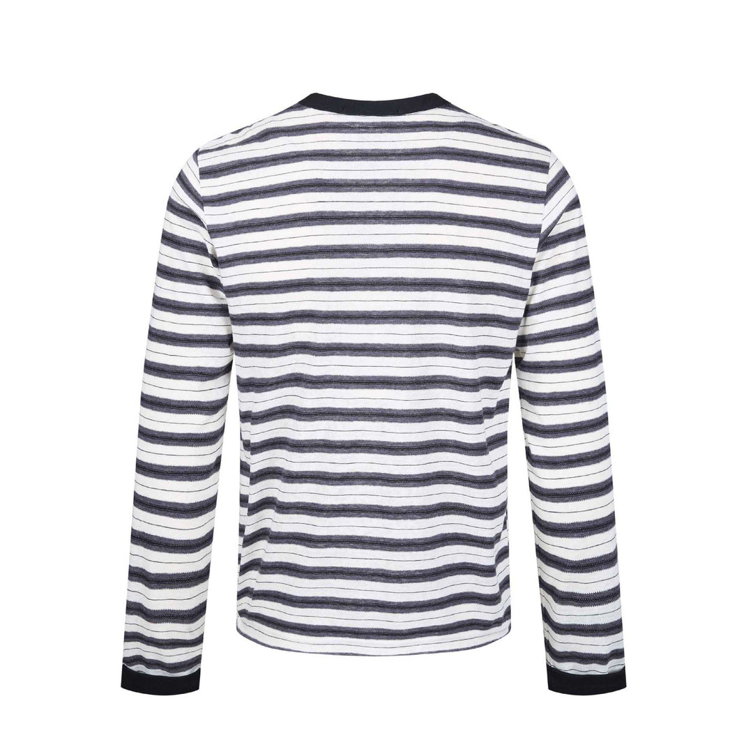 Herren Langarm-Henleyshirt mit gestreifter Struktur und Kontrastkragen Drune