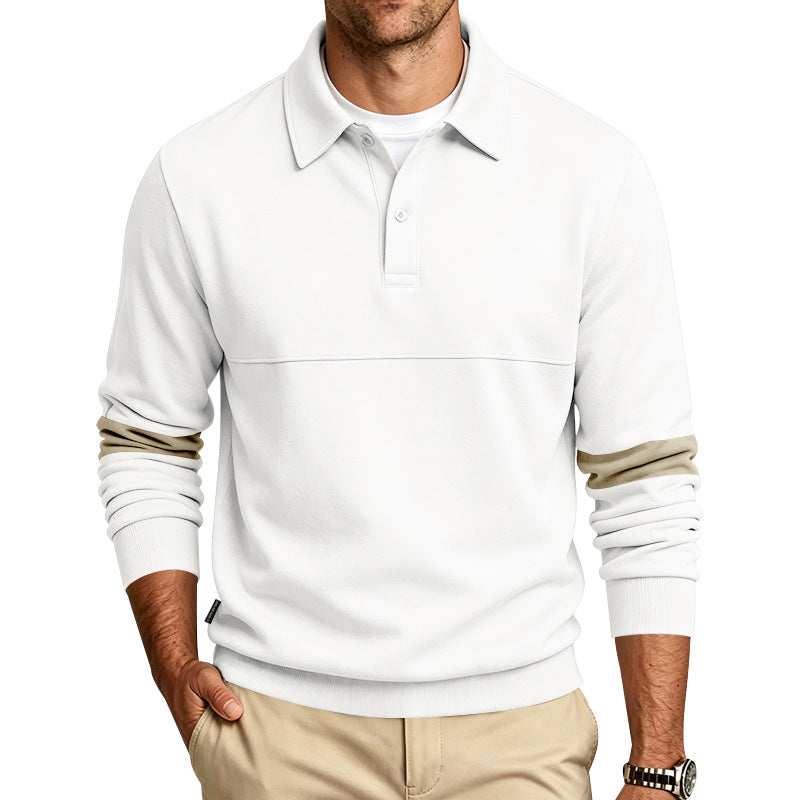 Herren Langarm-Poloshirt-Sweatshirt mit halber Knopfleiste, Kontrastärmeln und Rippbündchen Drune