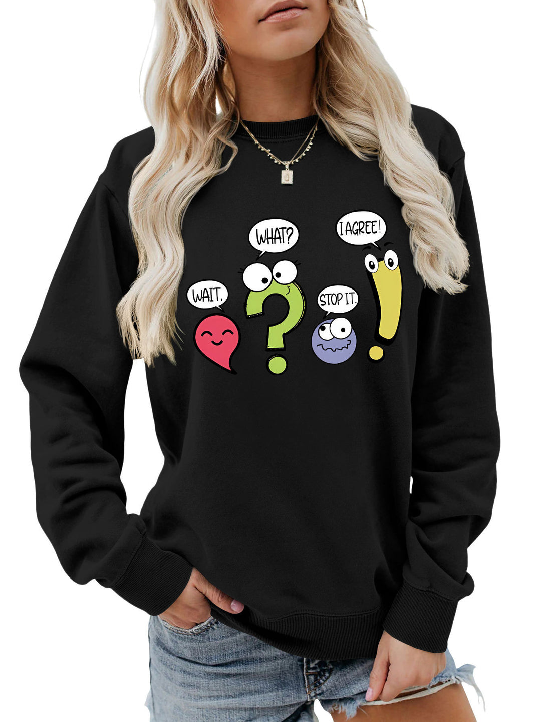 Damen lässiger Pullover mit humorvollem Print Drune