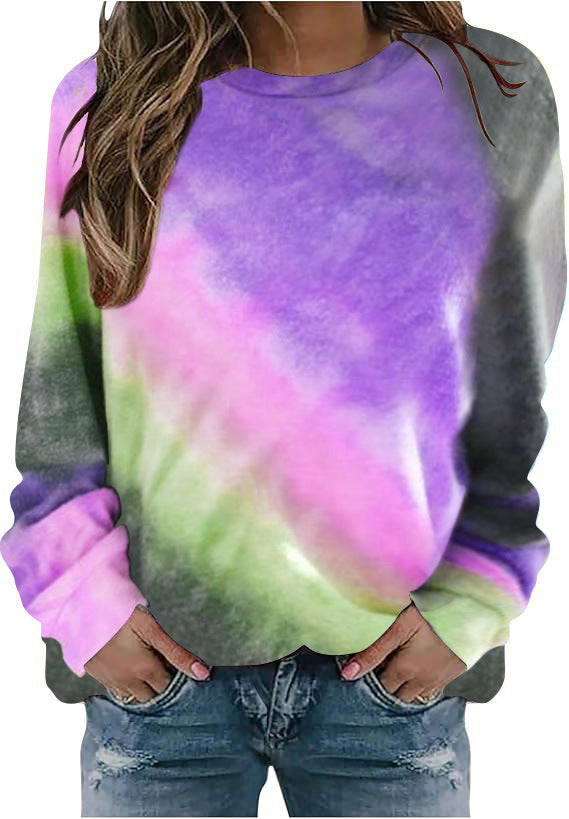 Damen Oversize Batik Sweatshirt mit Rundhalsausschnitt und weichen Rippbündchen Drune