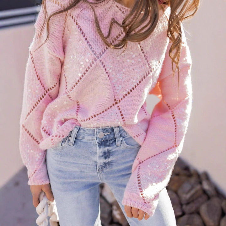 Damen Grobgestrickter Oversize-Pullover mit Ajour‑Rautenmuster und Pailletten Drune