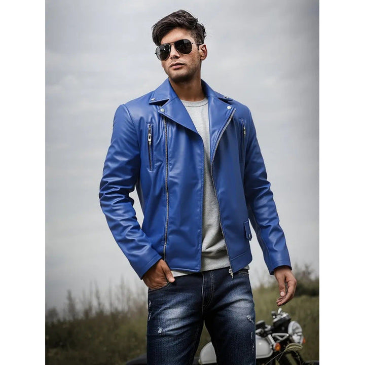 Herren Kunstleder Bikerjacke mit Steppnähten