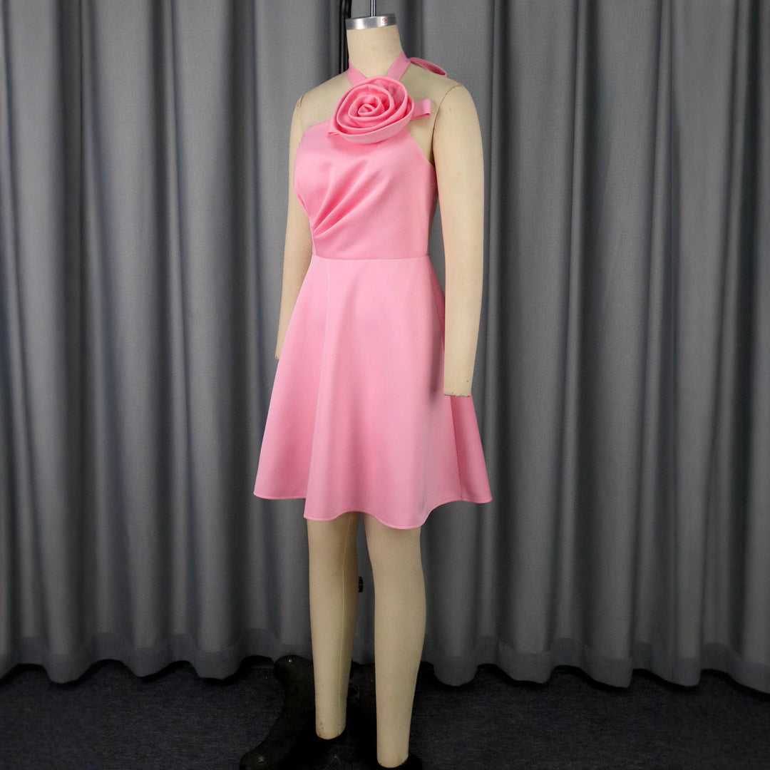 Damen elegantes Midikleid mit floraler Applikation und asymmetrischem Bund Drune