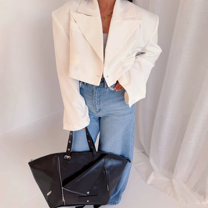 Damen Cropped-Boxy Kurzblazer mit kastiger Silhouette und überlangen Ärmeln Drune