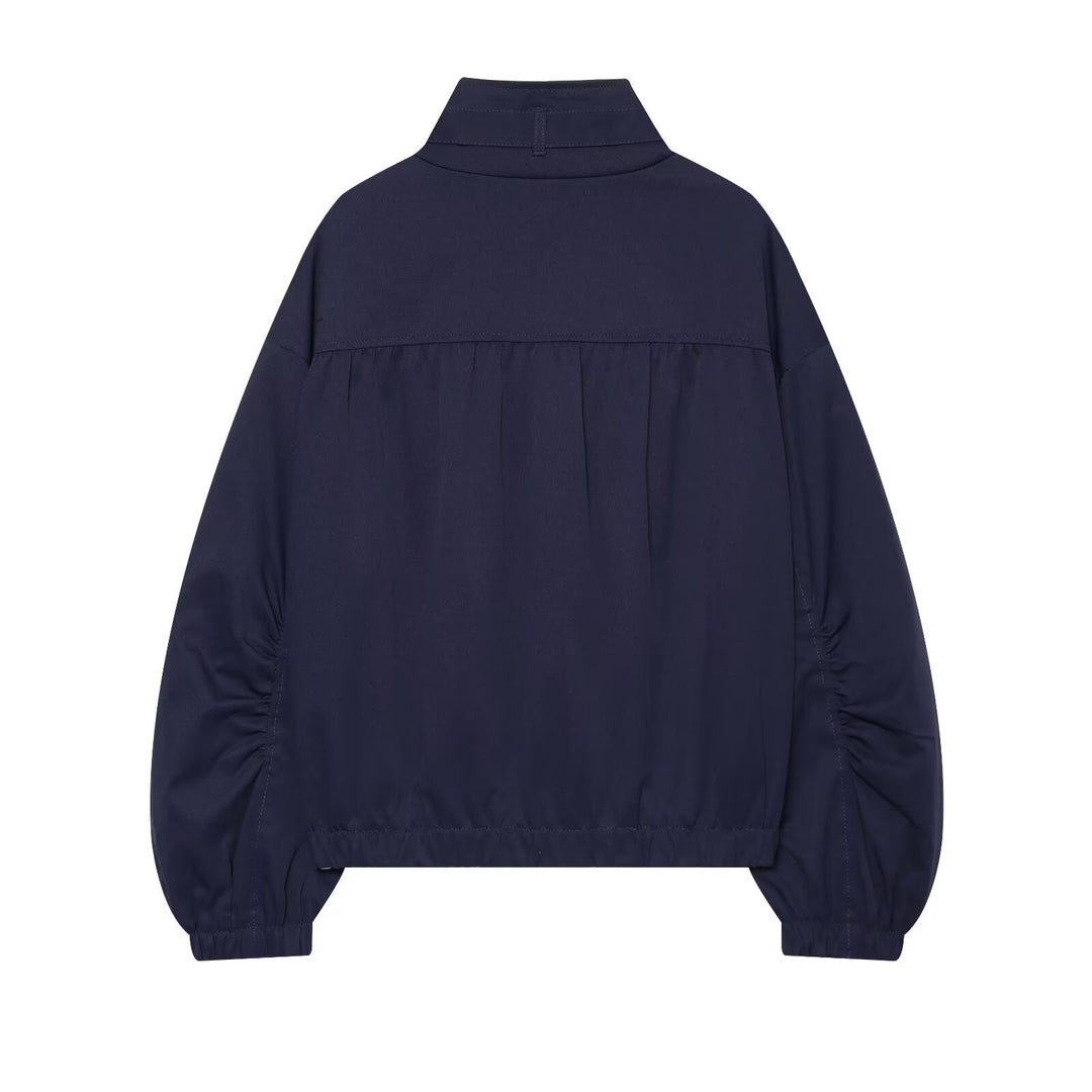 Damen Kurzer Nylon-Blouson mit hohem Stehkragen und gerafften Ballonärmeln Drune