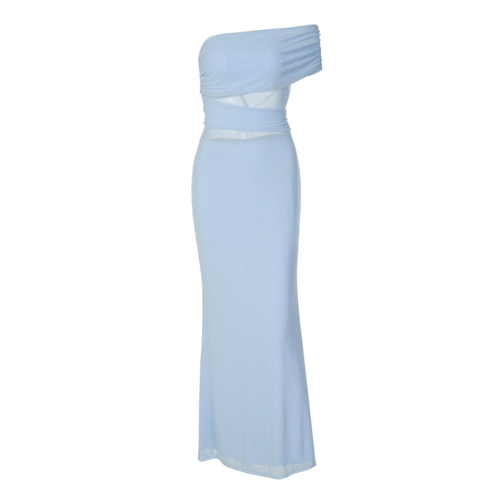 Damen Elegantes Maxikleid mit asymmetrischem Oberteil und Raffungen Drune