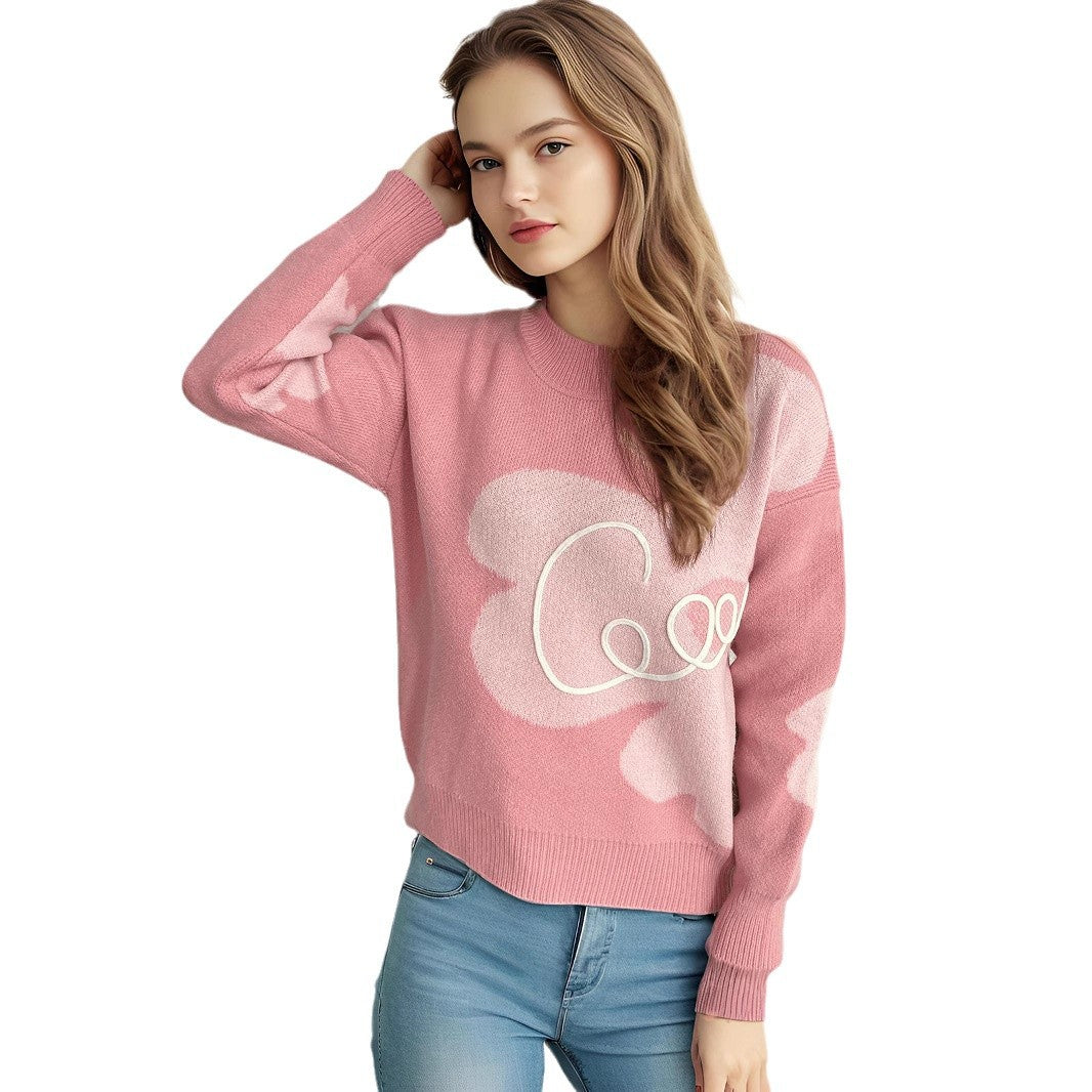 Damen modischer Strickpullover mit dezentem floralem Design und weichem Stoff Drune