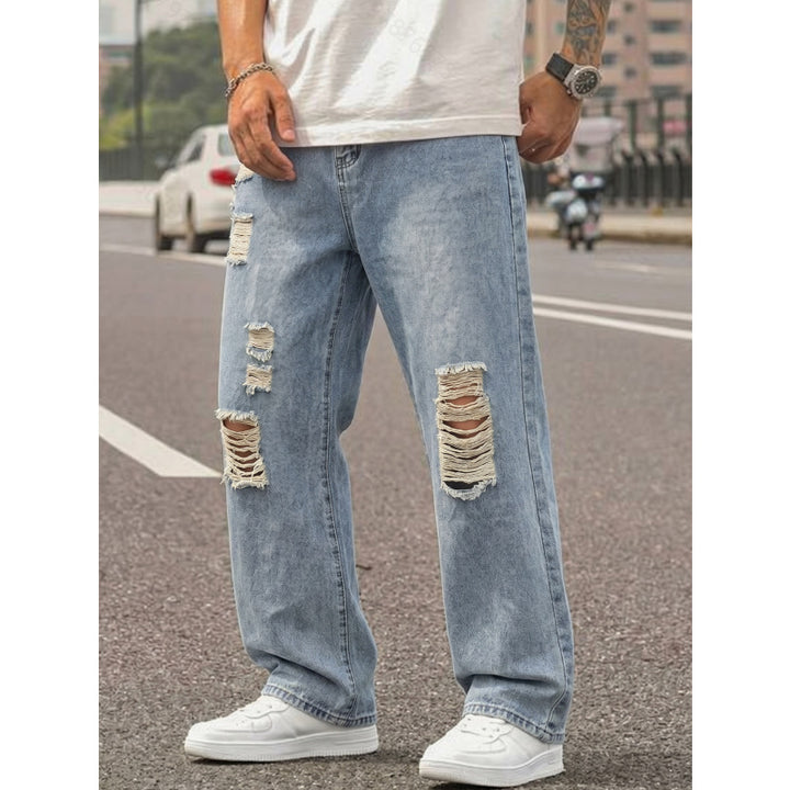 Herren Lässige Weit geschnittene Ripped Jeans Drune