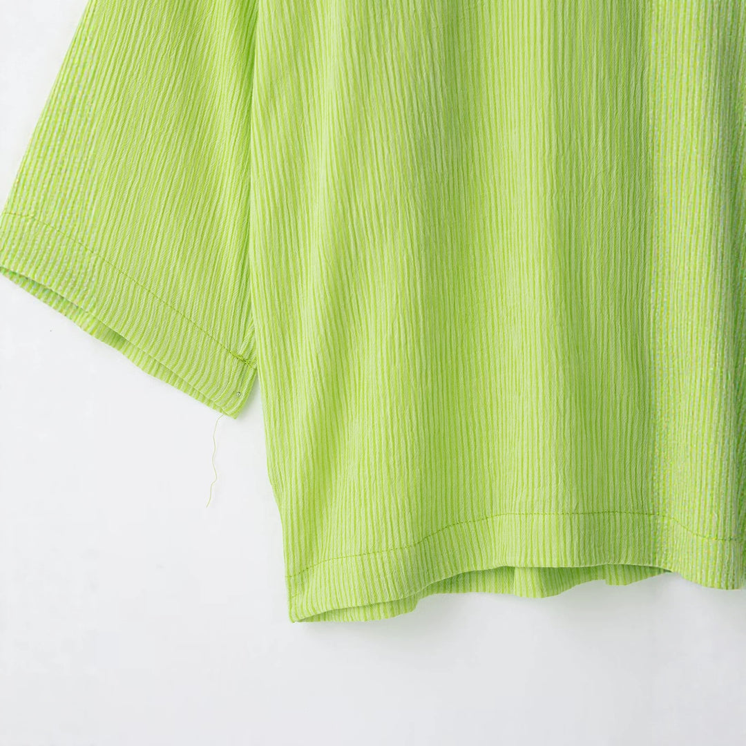 Damen Oversize Hemdbluse aus Crinkle-Gewebe mit weiten Ärmeln und durchgehender Knopfleiste Drune