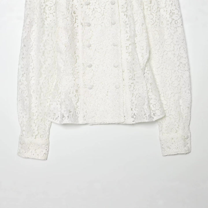 Damen Spitzenjacke mit zarter Blumen-Spitze, dekorativer Knopfleiste und ballonärmeln Drune