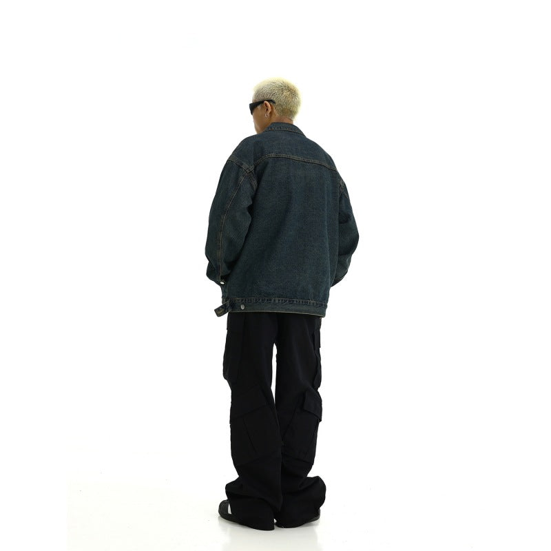 Herren Boxy-Denim-Überhemdjacke mit Druckknopfblende, Pattentaschen & geradem Saum Drune