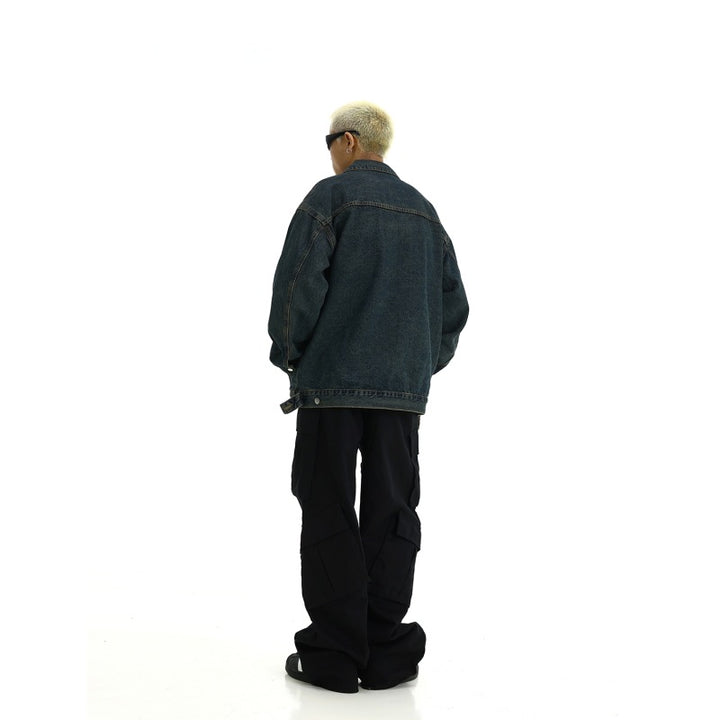 Herren Boxy-Denim-Überhemdjacke mit Druckknopfblende, Pattentaschen & geradem Saum Drune
