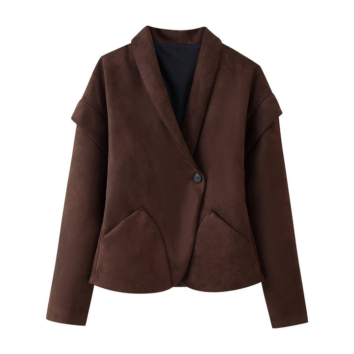 Damen moderne Blazerjacke mit strukturiertem Stoff und aufgesetzten Taschen Drune