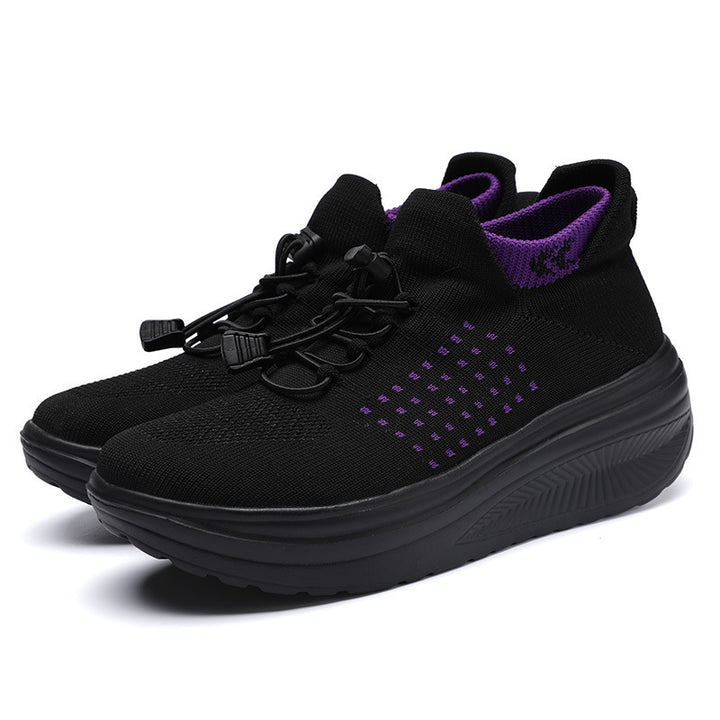 Damen Keil‑Plateau‑Sneaker mit Strickschaft, Sock‑Design und Schnellzug‑Schnürung Drune