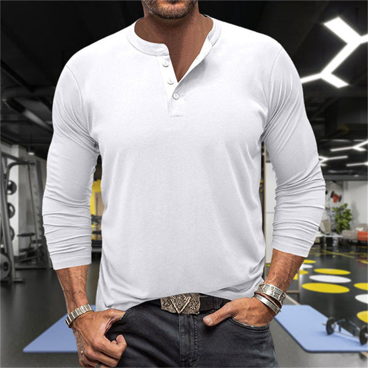 Herren Langarm-Henley-Shirt aus atmungsaktiver Baumwollmischung Drune