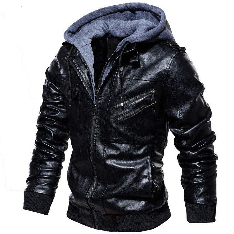 HerrenStylische Lederjacke mit Kapuze und gewaschenem Finish Drune