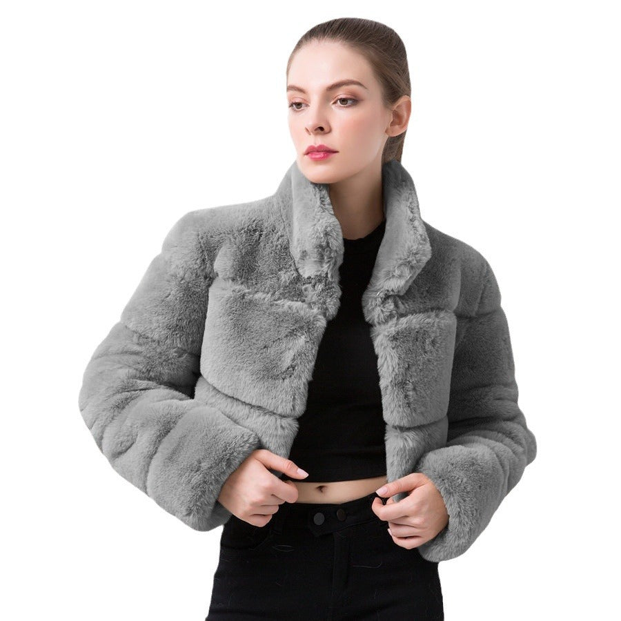 Damen modische kurze Kunstpelzjacke Drune