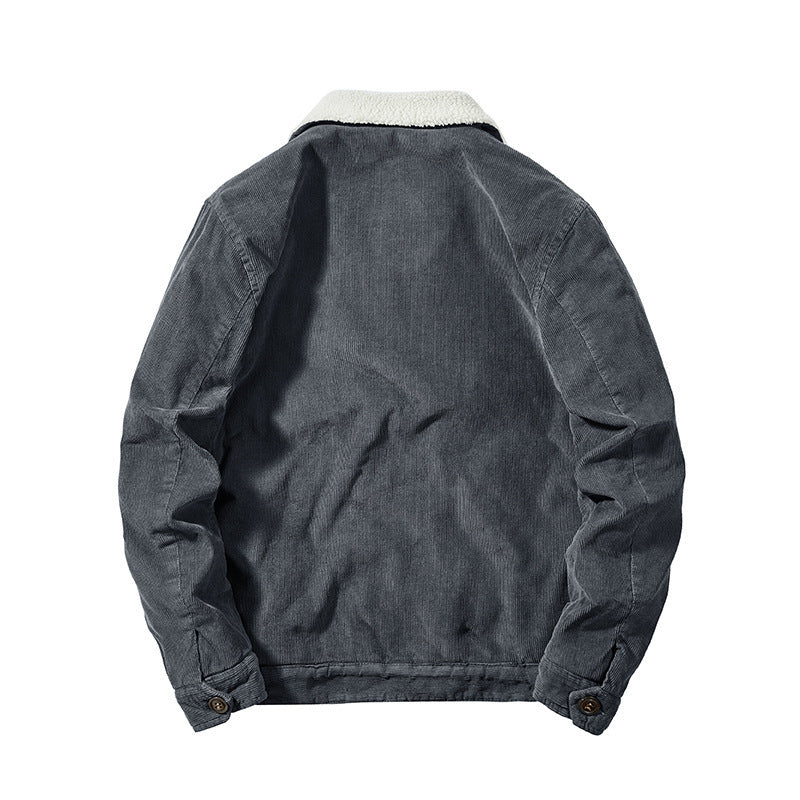 Herren Cordjacke mit wärmender Sherpa‑Innenseite und Teddykragen im Worker‑Blouson‑Stil Drune