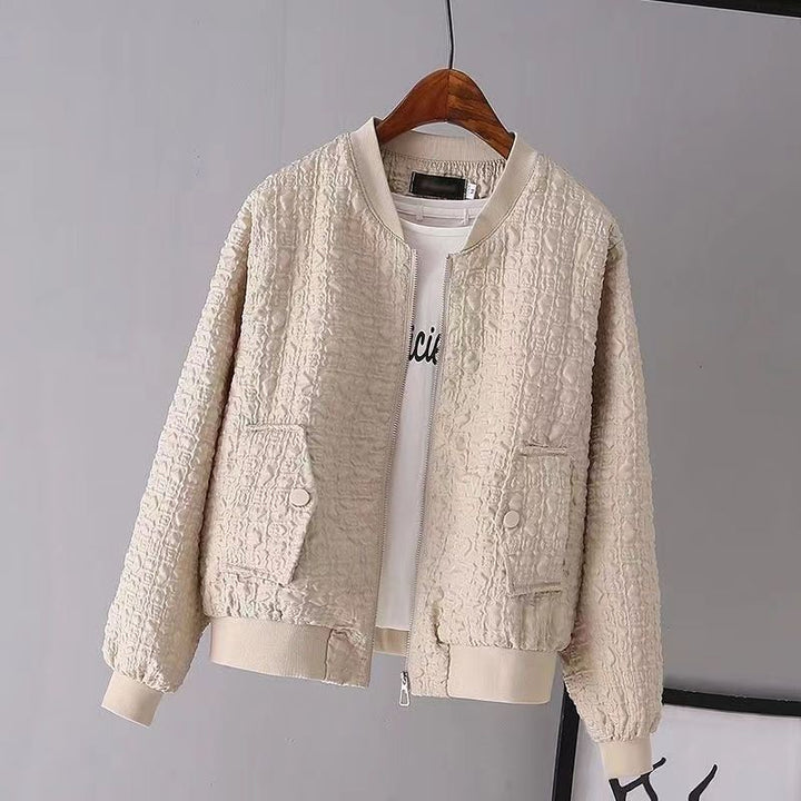Damen Modische Boucle-Jacke mit Reißverschluss Drune