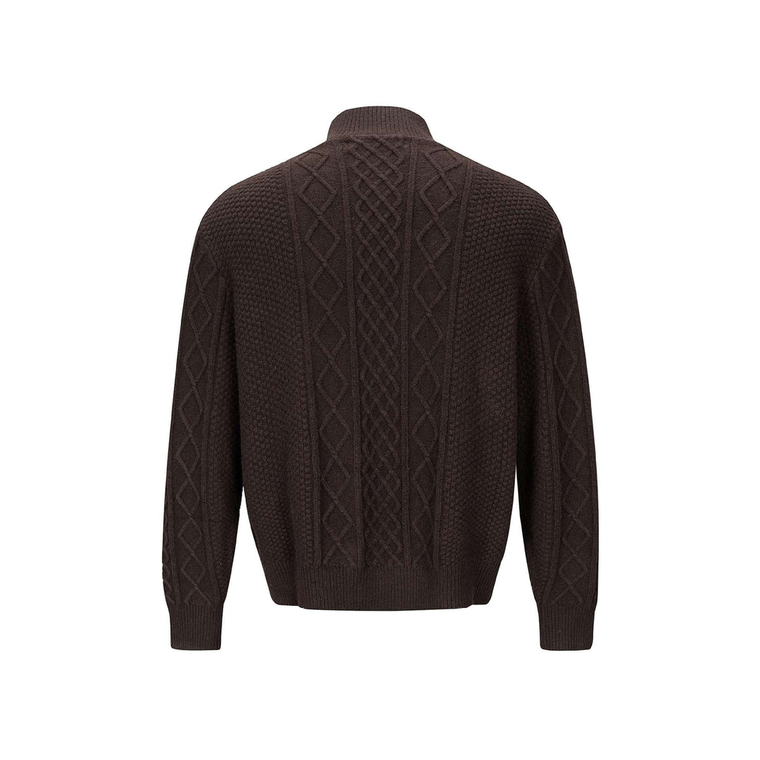 Herren Strickcardigan mit Zopfmuster, Stehkragen und knöpfbarer Front Drune