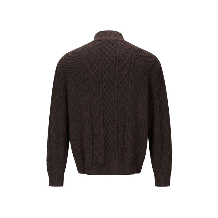 Herren Strickcardigan mit Zopfmuster, Stehkragen und knöpfbarer Front Drune