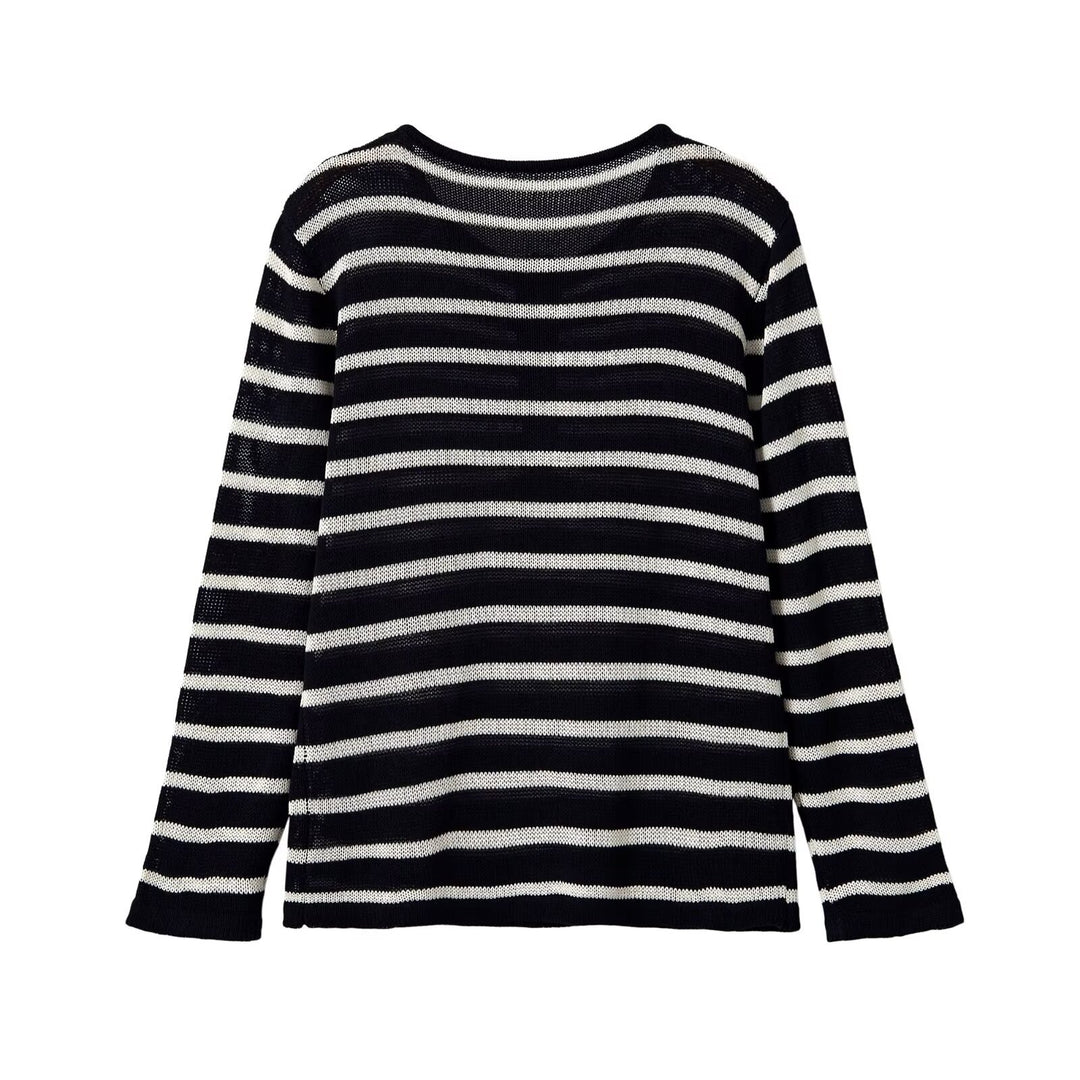 Damen Gestreifter Leichter Feinstrick‑Henley mit Knopfleiste Drune