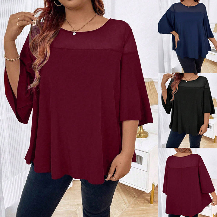 Damen Weites Chiffon-Tunika-Top mit transparentem Einsatz und Flügelärmeln Drune