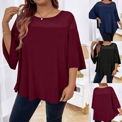 Damen Weites Chiffon-Tunika-Top mit transparentem Einsatz und Flügelärmeln Drune