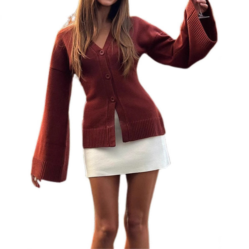 Damen lässiger Cardigan mit weiten Ärmeln und Knopfdetails Drune