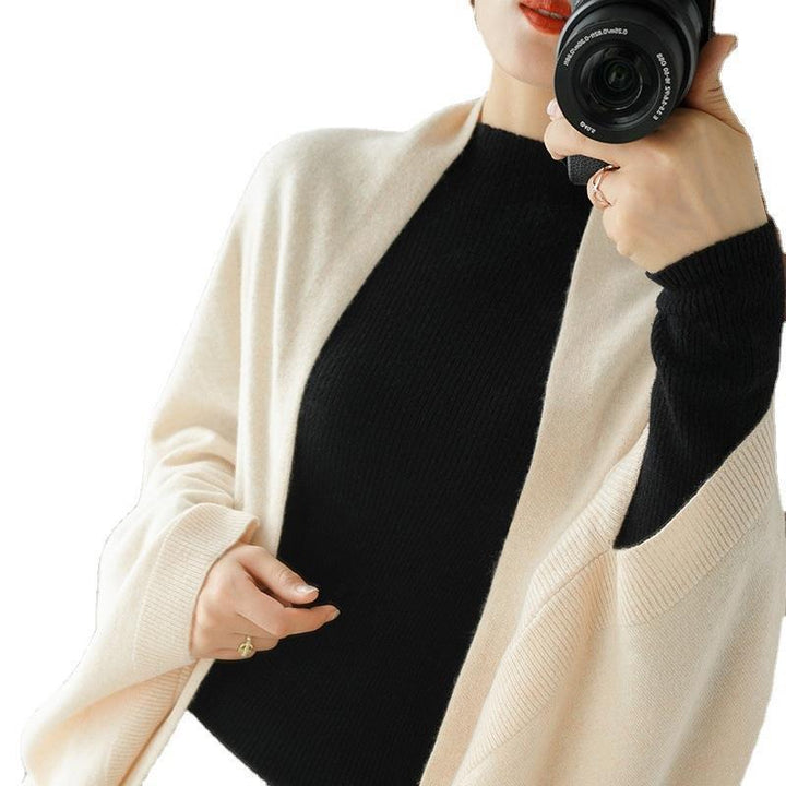 Damen Langer offener Kaschmir‑Look Strick-Wrap mit überschnittener Ärmelpartie Drune