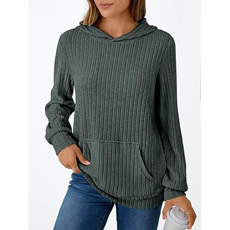 Damen kuscheliger Hoodie mit geripptem Design und praktischer Kängurutasche Drune