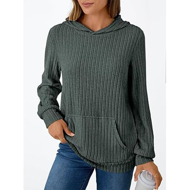 Damen kuscheliger Hoodie mit geripptem Design und praktischer Kängurutasche Drune