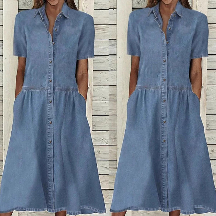 Damen Denim Hemdblusenkleid mit praktischen Taschen und klassischem Schnitt Drune