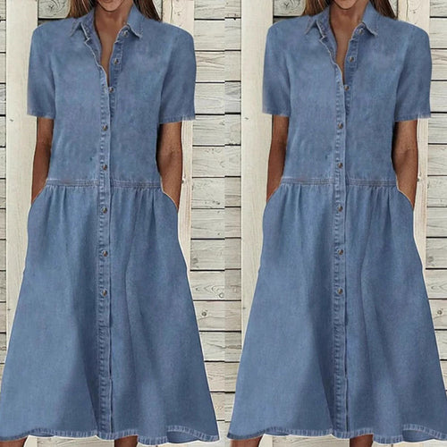 Damen Denim Hemdblusenkleid mit praktischen Taschen und klassischem Schnitt Drune