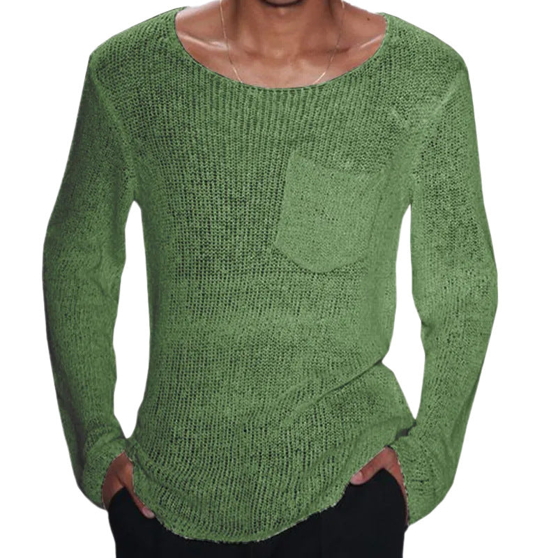Herren lässiger Pullover mit offener Maschenstruktur und Brusttasche Drune