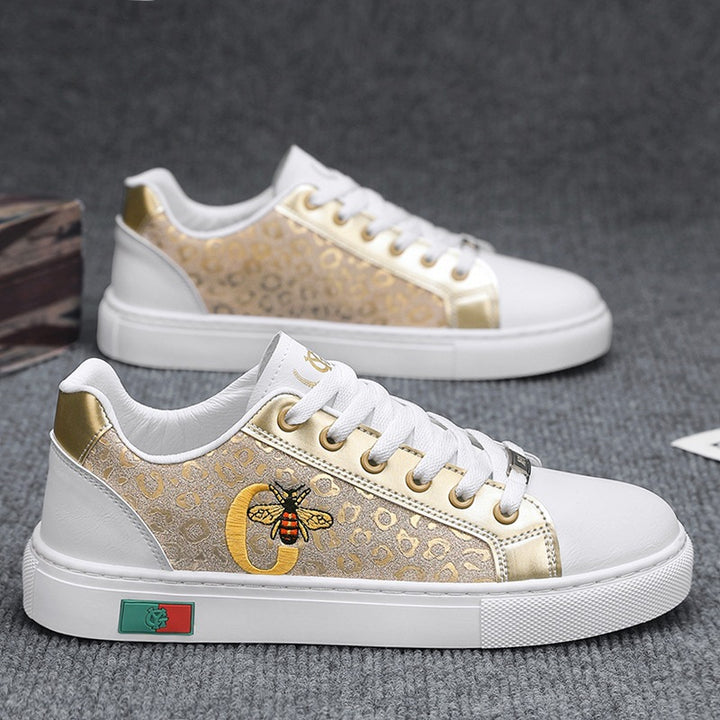 Damen modische Plateausneaker mit gestickter Bienenapplikation und dezenter Animalprägung Drune