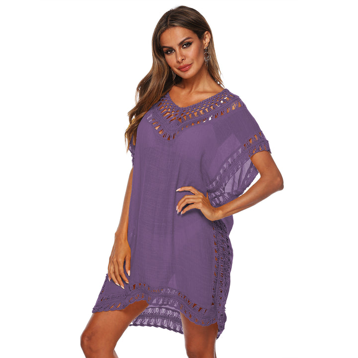 Damen Häkel-Strandüberwurf mit elegantem V-Ausschnitt und fransigen Details Drune