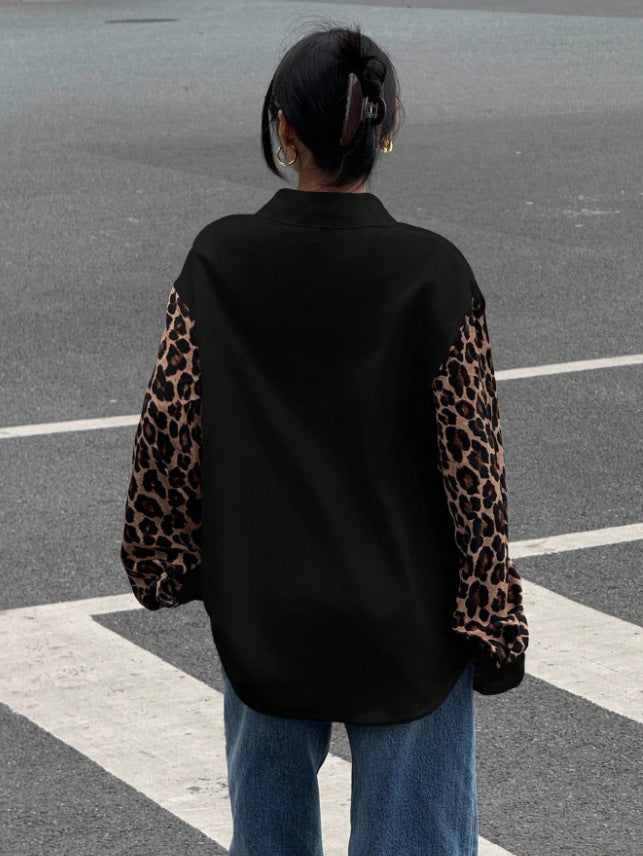 Drune | Leopard Print Knopf-abgesetzte Schulterjacke