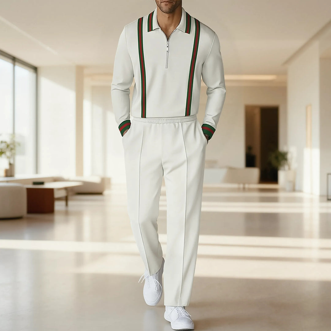 Herren modisches Langarmshirt mit Reißverschluss und einzigartigem Blockdesign Drune