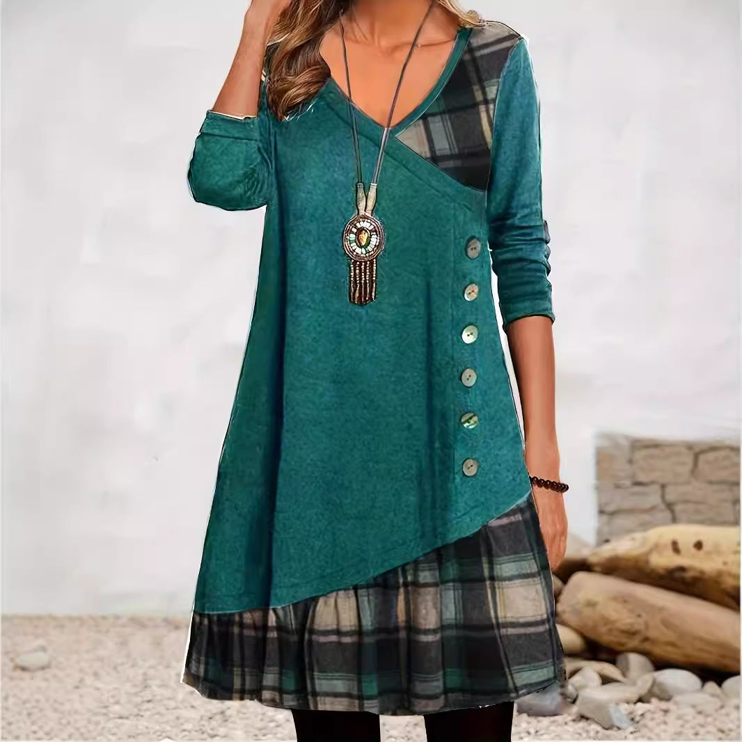 Drune | Klassischer Look Karierte Langarmkleid
