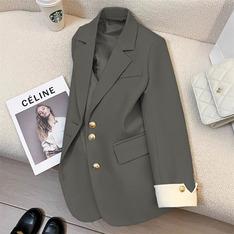 Damen Eleganter Blazer mit goldenen Knöpfen Drune