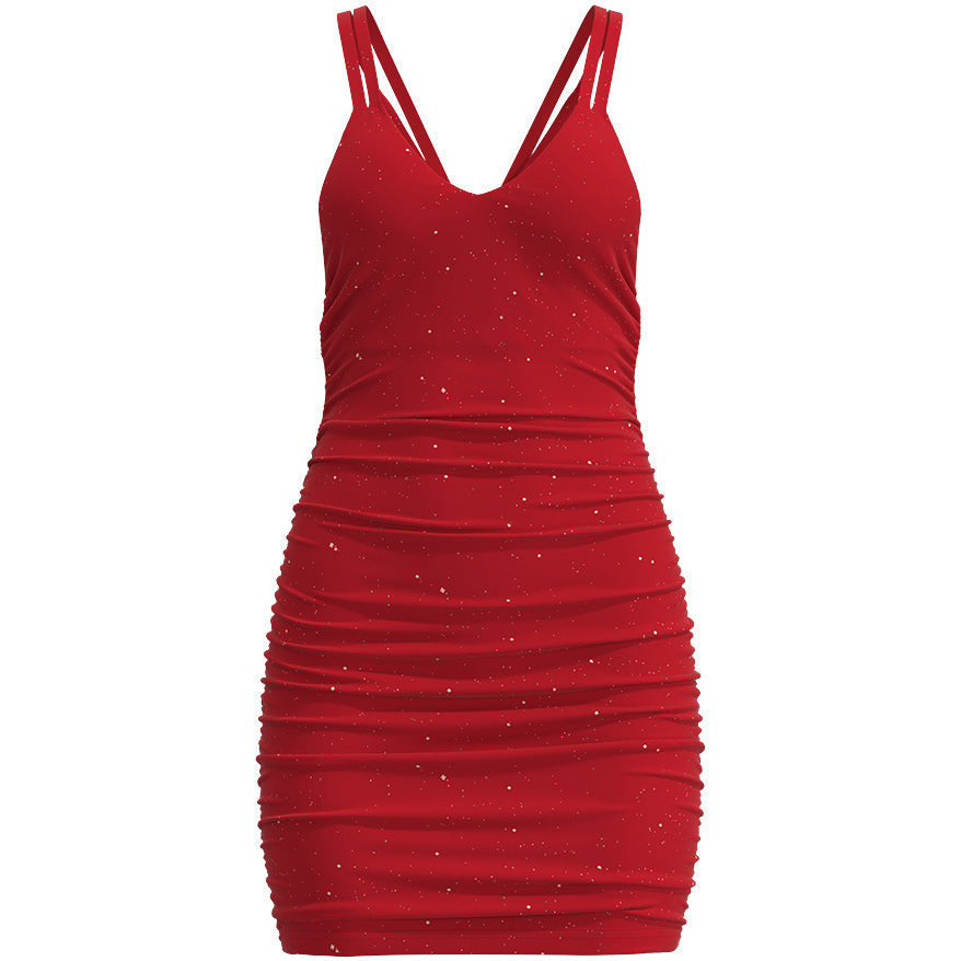 Damen figurbetontes Glitzerkleid mit Spaghettiträgern Drune