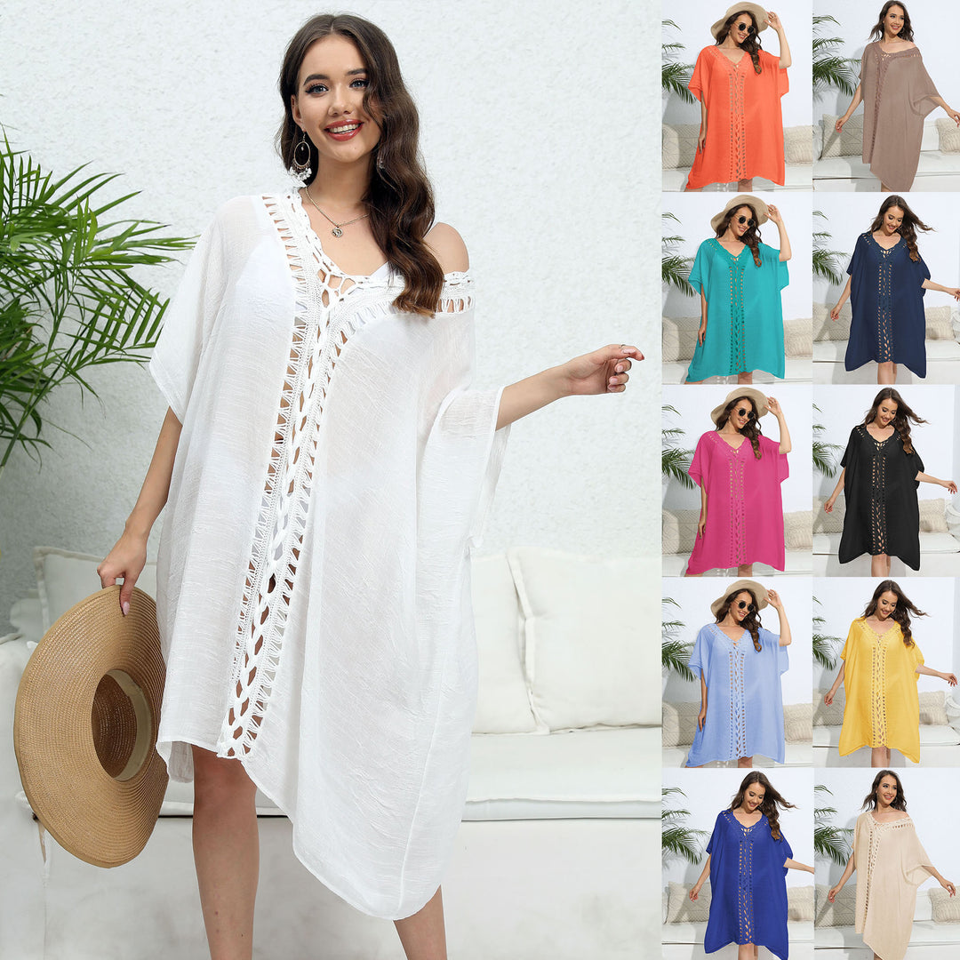 Damen luftiger Kaftan mit filigranem Häkelmuster Drune