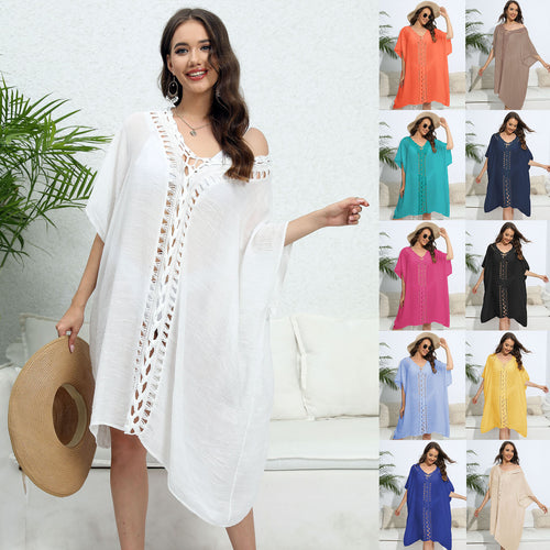 Damen luftiger Kaftan mit filigranem Häkelmuster Drune