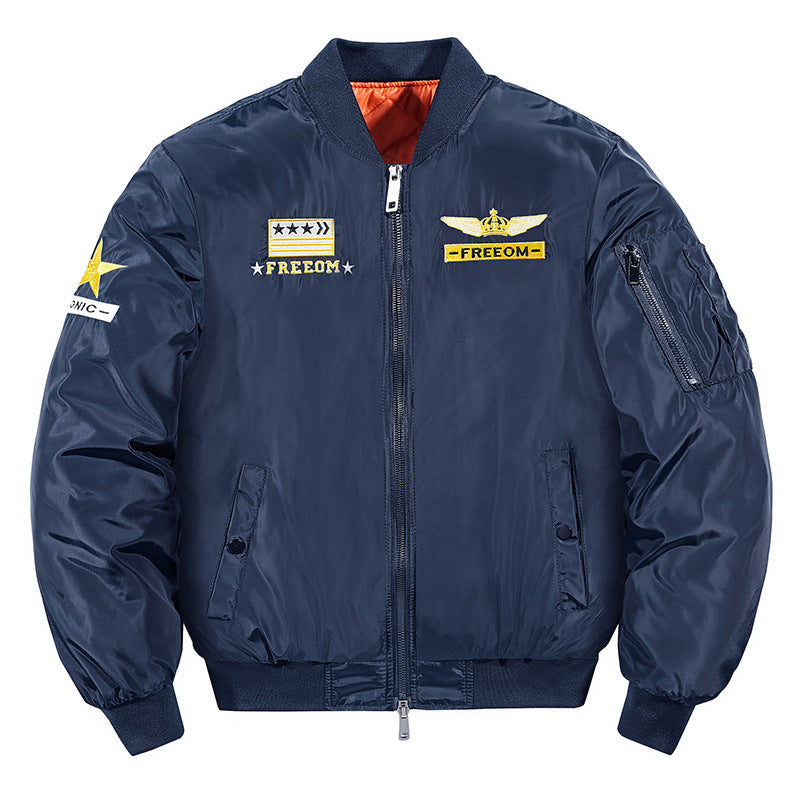 Herren  Flugstil bestickte Abzeichen Nylon Bomberjacke mit gesteppter Futter und Ärmeltasche mit Reißverschluss Drune