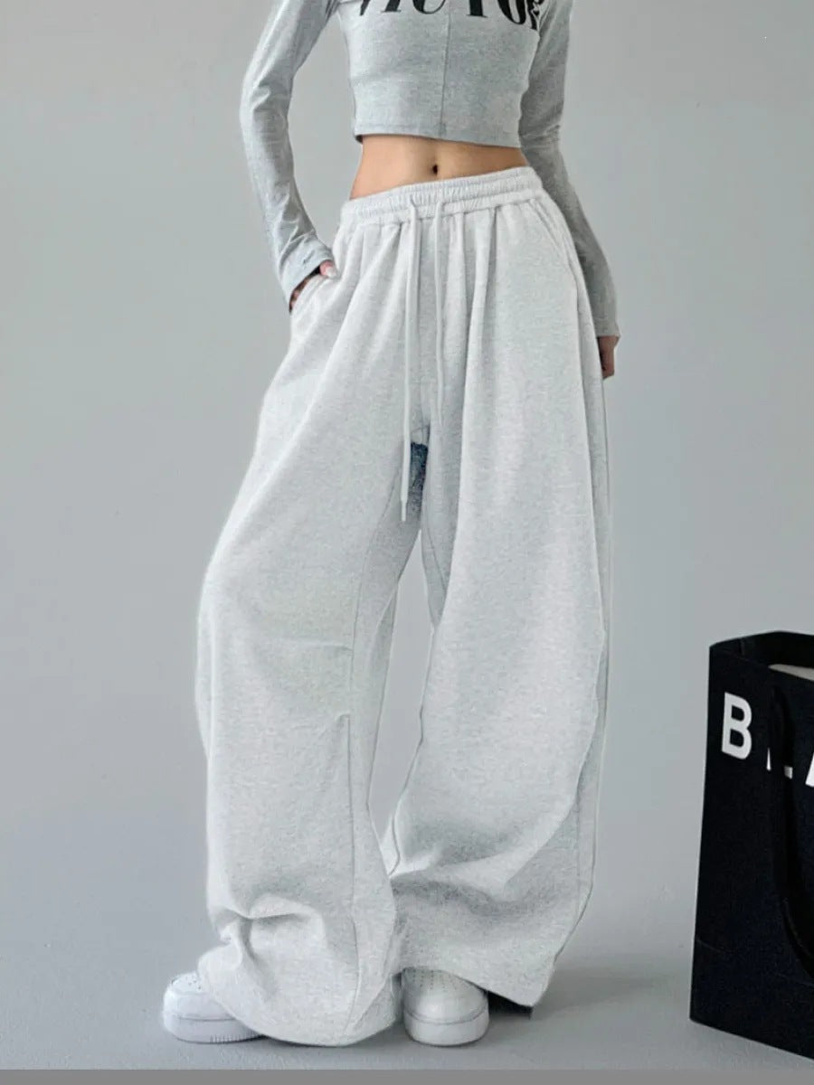 Damen nan weite taillenhohe Loungehose aus weichem Baumwollmix mit Tunnelzug und Seitentaschen Drune