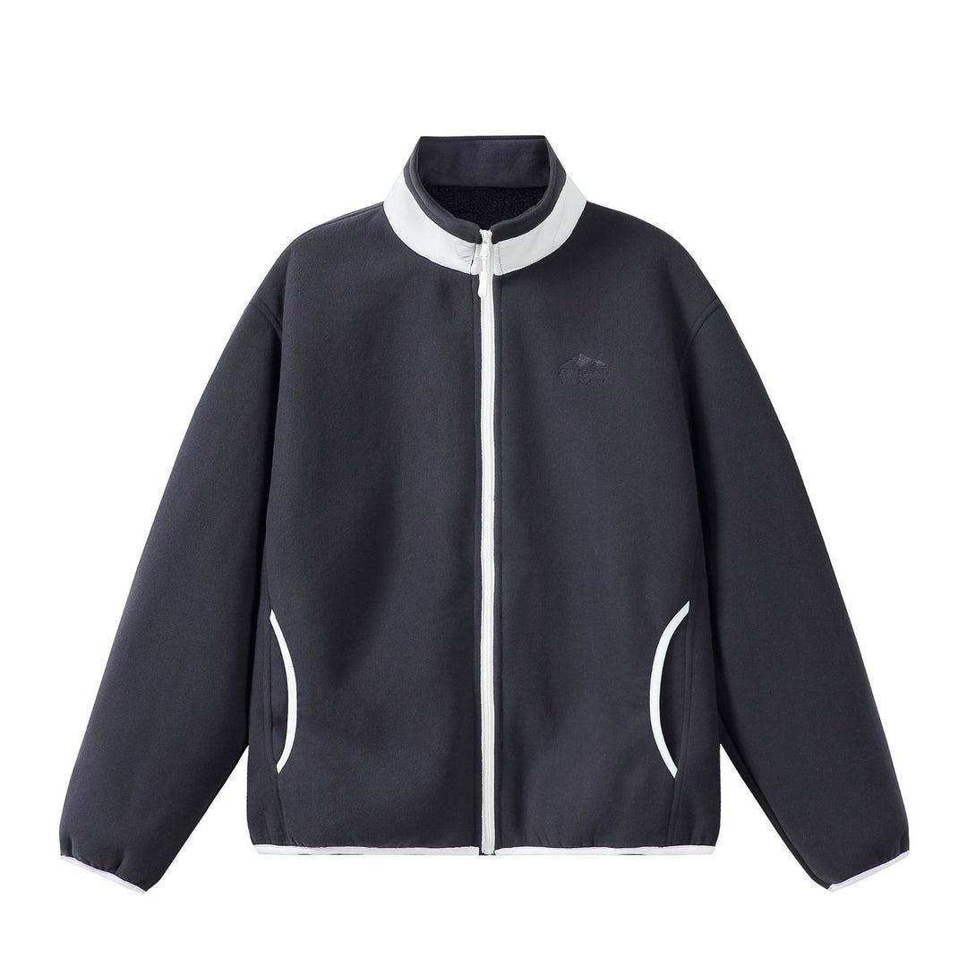 Unisex Oversize Fleece-Zipjacke mit Stehkragen und Kontrastpaspel Drune