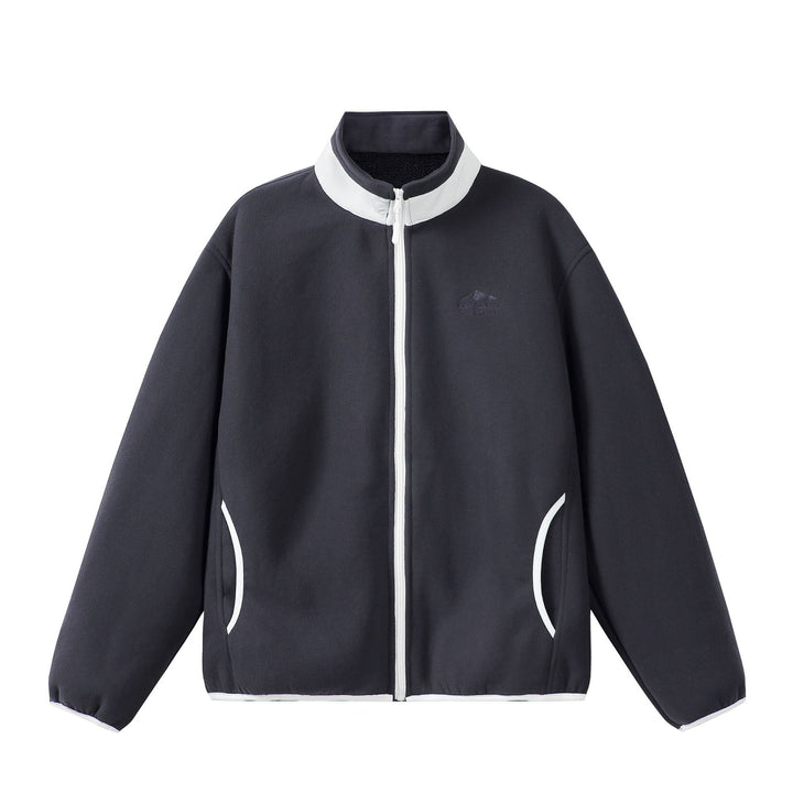 Unisex Oversize Fleece-Zipjacke mit Stehkragen und Kontrastpaspel Drune