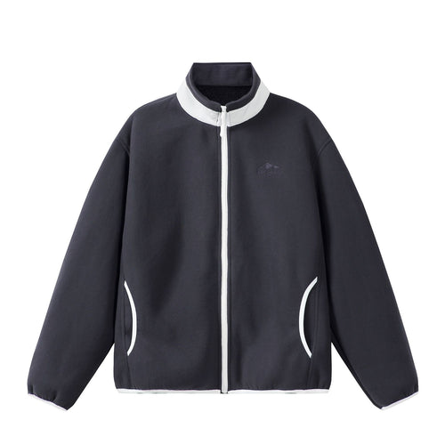 Unisex Oversize Fleece-Zipjacke mit Stehkragen und Kontrastpaspel Drune