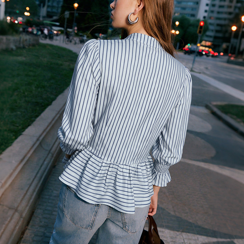 Damen Modische Bluse mit Rüschendetails und Knopfverschluss Drune